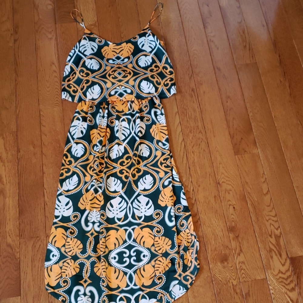 H&m green and orange midi dress